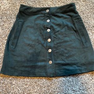 Green velvet button down skirt